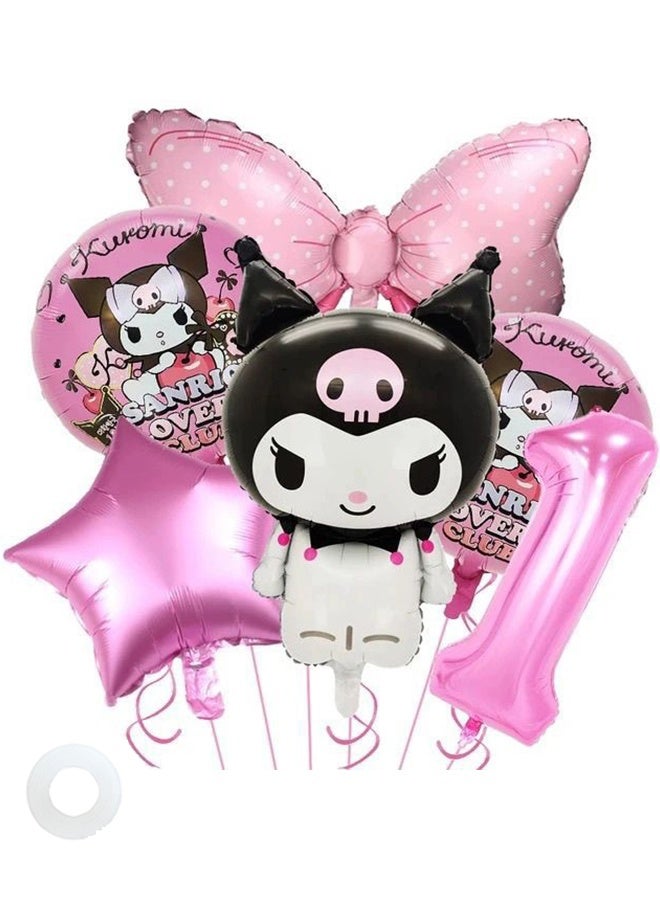 kuromi Birthday balloon set, including 5 Kuromi-themed balloons, and one pink number 1 balloon - Image 1